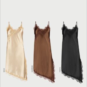 Vestido Cetim Com Renda