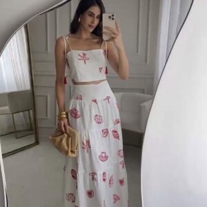 Conjunto Cropped Alça E Saia Longa