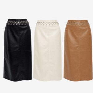 Saia Midi Couro Fake Com Detalhe