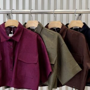 Camisa Cropped Em Linho Com Botões