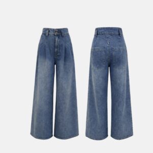 Calça Jeans Wide Leg Com Pregas
