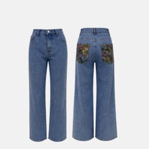 Calça Jeans Com Jacquard Floral