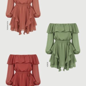 Vestido Ombro A Ombro Chiffon