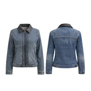 Jaqueta Jeans Com Detalhe Couro Fake