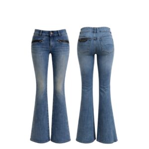 Calça Jeans Flare Com Detalhe Couro Fake