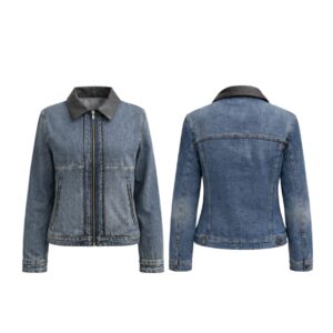 Jaqueta Jeans Com Detalhe Couro Fake