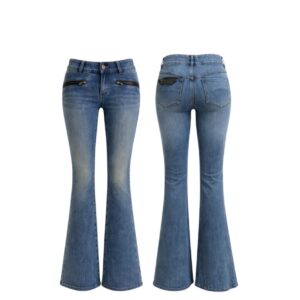 Calça Jeans Flare Com Detalhe Couro Fake