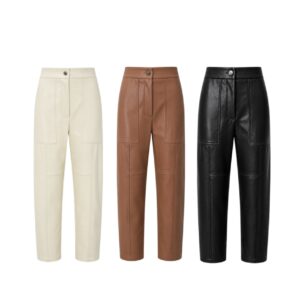 Calça Em Couro P.U Com Bolsos