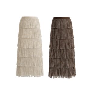 Saia Midi Suede Com Franjas E Brilho