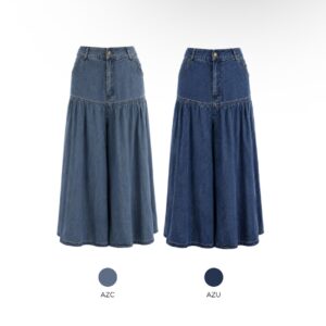 Calça Culotte Jeans Com Recorte Evasê